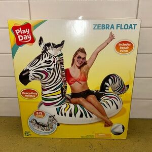 Play Day Giant Mega Extra Large Colorful Zebra 8' Long Pool Water Float Raft NEW
